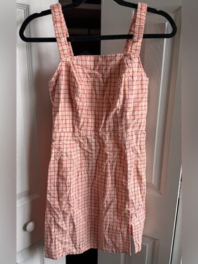 Arizona Jean Company Peach Plaid Square-Neck Mini Sundress